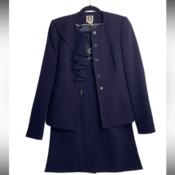 Purple Anne Klein Ruffle Peplum Blazer and Skirt Suit - Picture 1 of 4